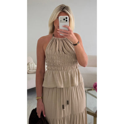 Ensemble jupe lin beige bijoux