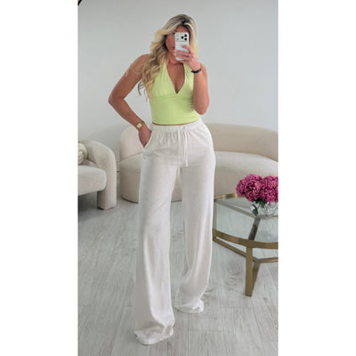 Pantalon lin extra extra long blanc