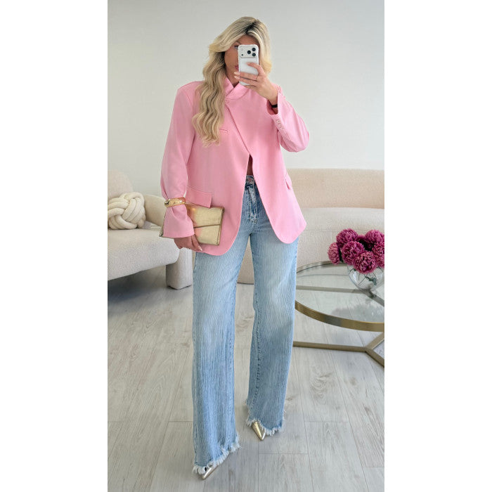 Blazer col asymétrique rose