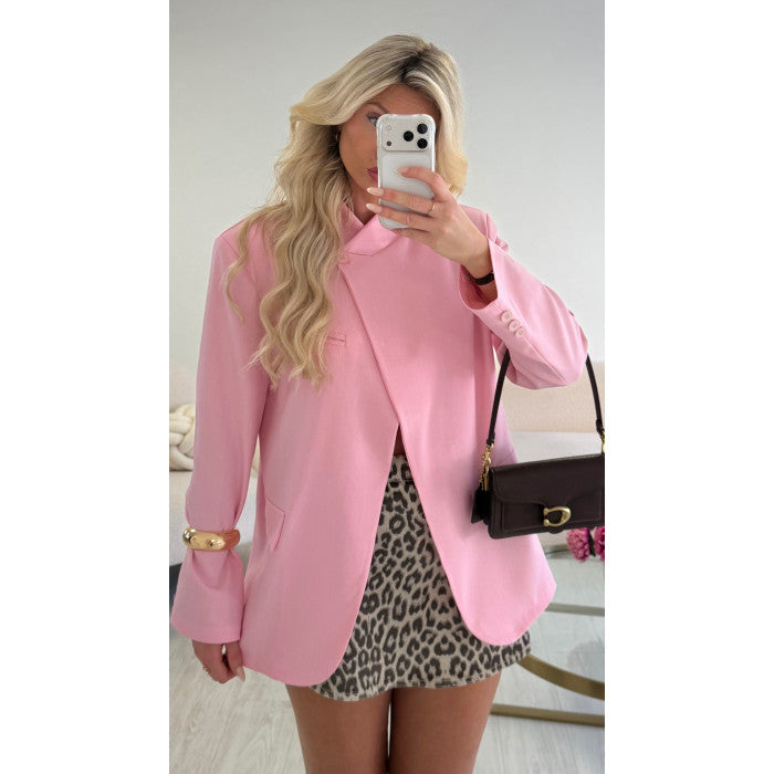 Blazer col asymétrique rose