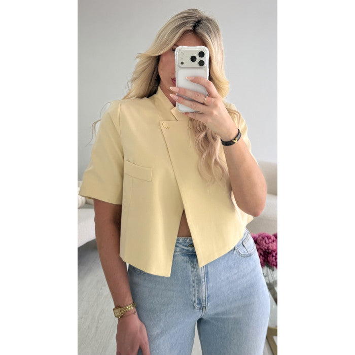 Blazer court asymétrie jaune beurre