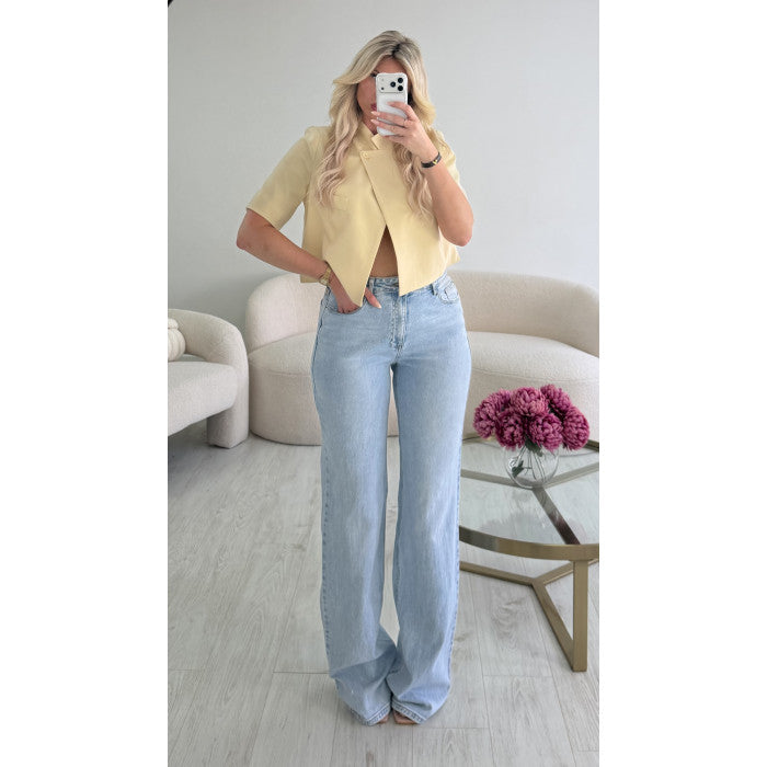 Blazer court asymétrie jaune beurre