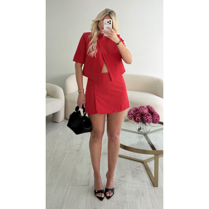 Blazer court asymétrie rouge