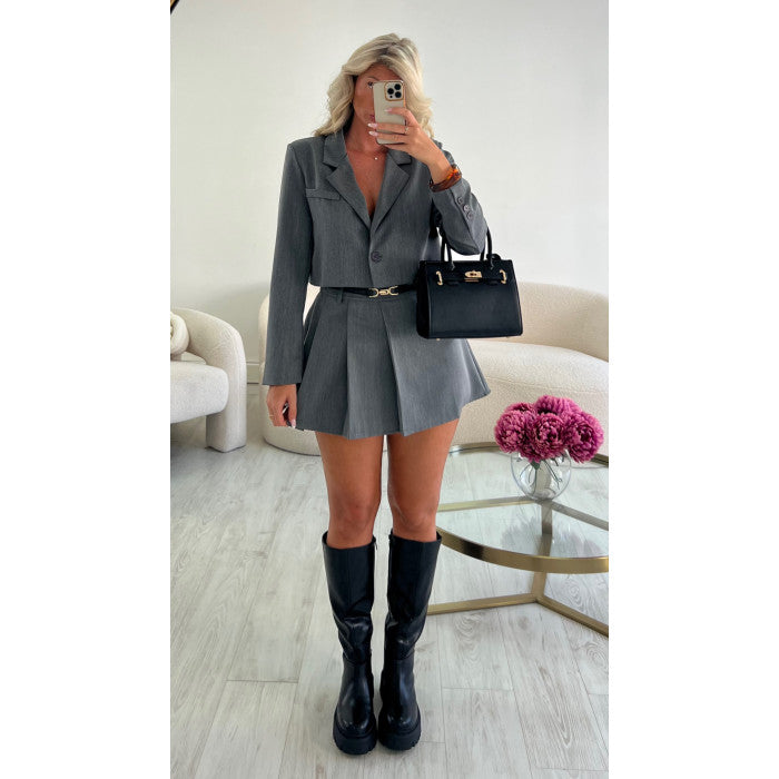 Blazer court gris chiné