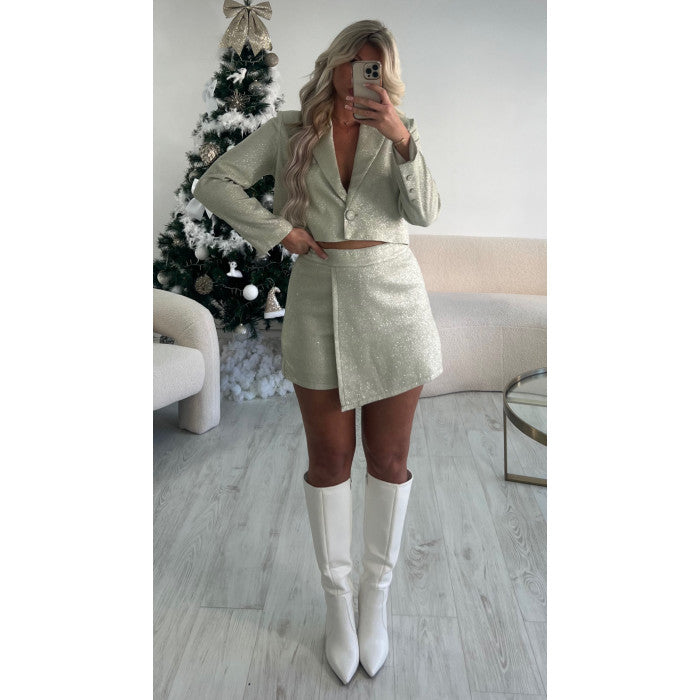 Blazer court paillette doré