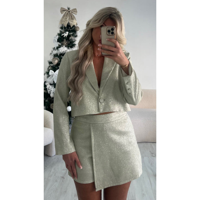 Blazer court paillette doré