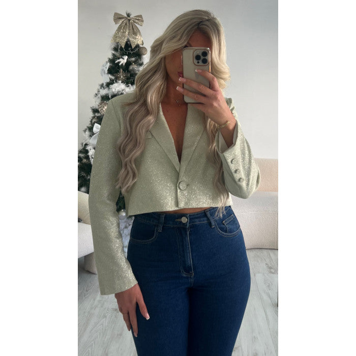 Blazer court paillette doré