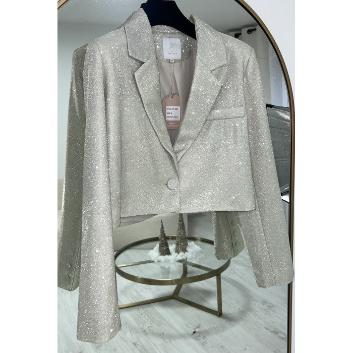 Blazer court paillette doré