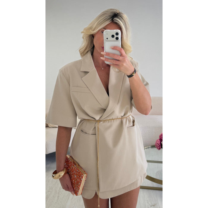Blazer manches courtes fendues beige clair