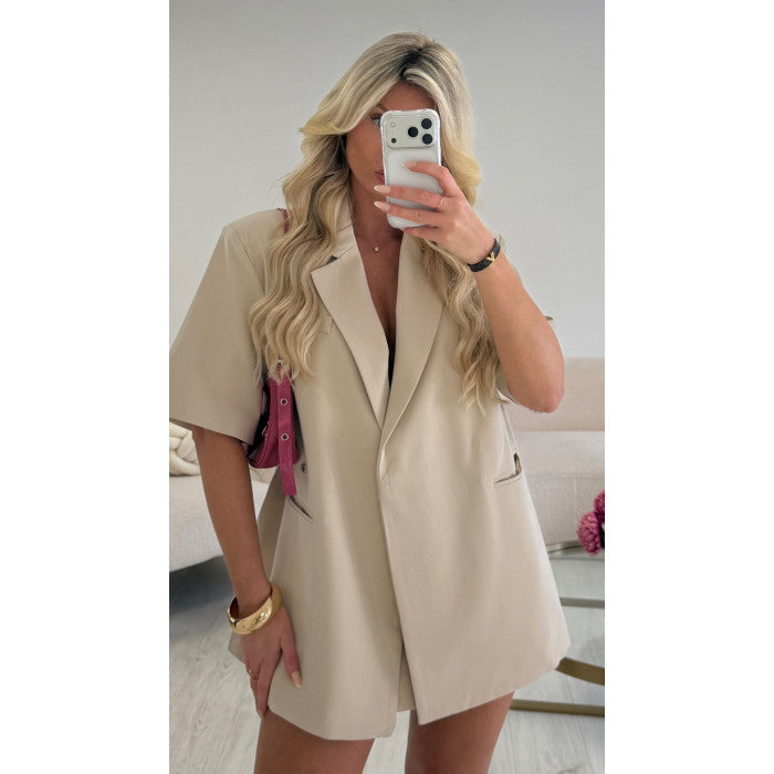 Blazer manches courtes fendues beige clair