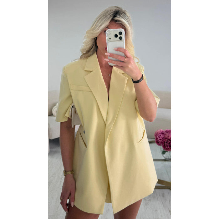Blazer manches courtes fendues jaune pastel