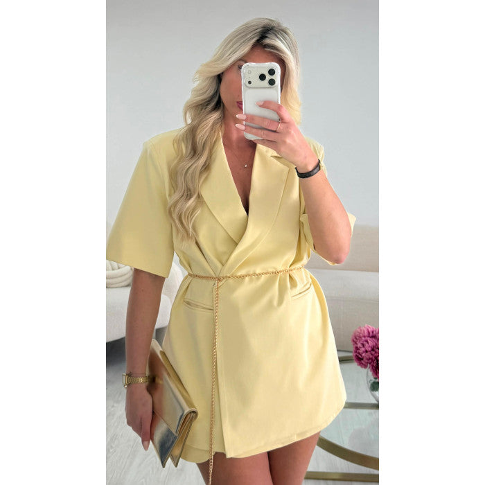Blazer manches courtes fendues jaune pastel