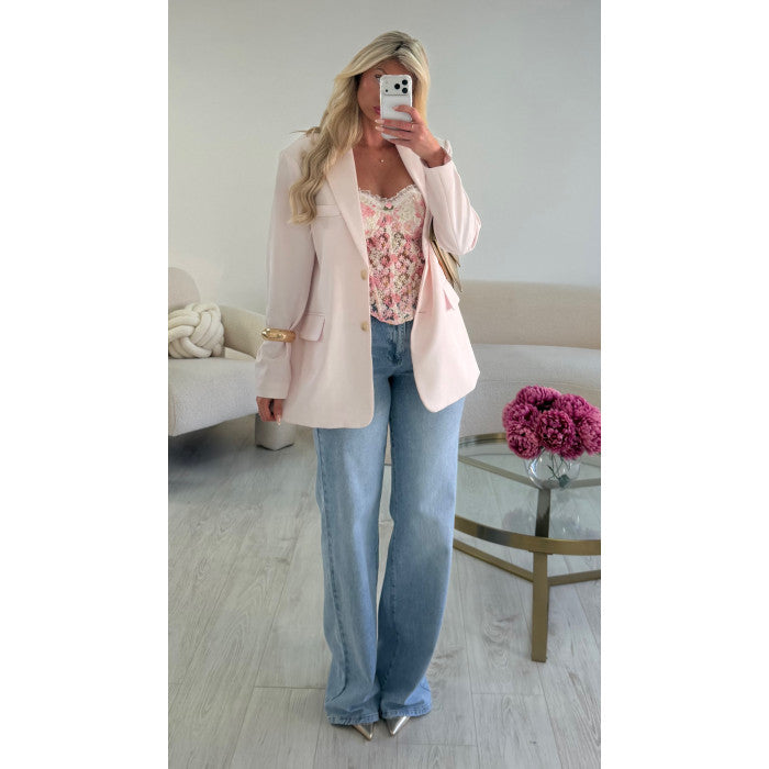 Blazer oversize dos échancré rose pastel
