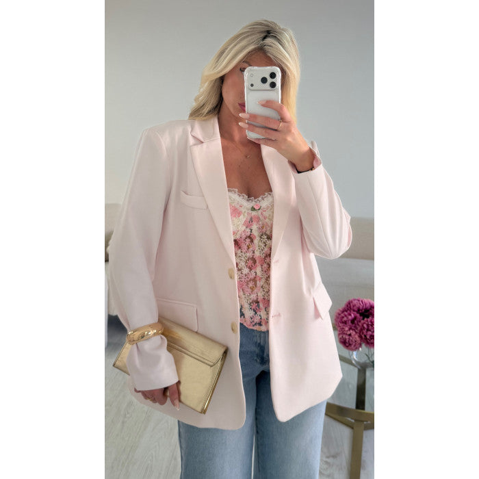 Blazer oversize dos échancré rose pastel