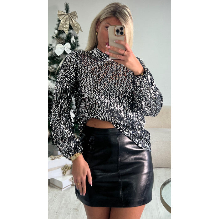 Blouse dos nu sequins silver