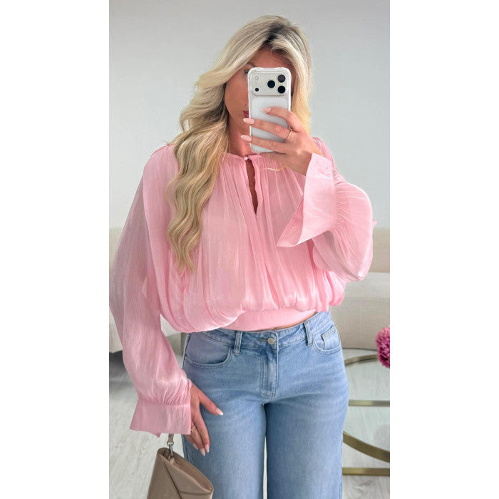 Blouse irisé brillante rose