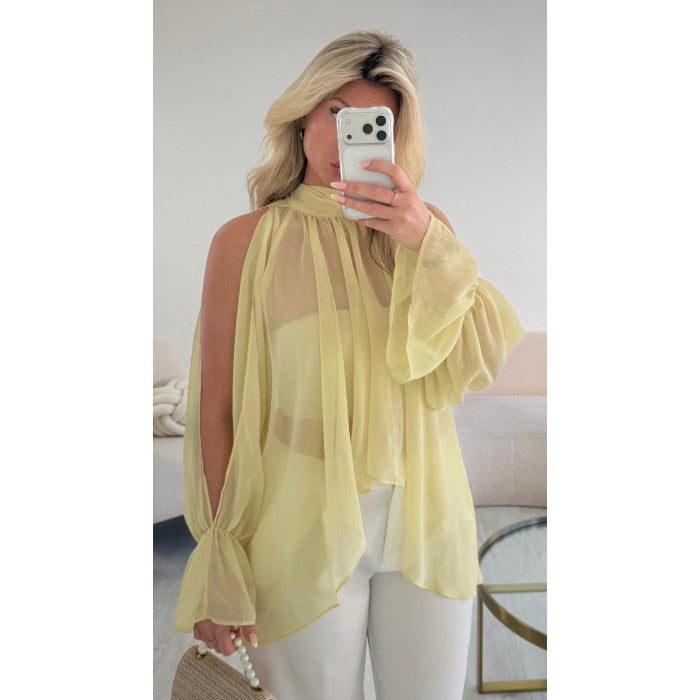 Blouse mousseline marches fendues jaune