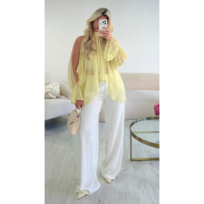 Blouse mousseline marches fendues jaune
