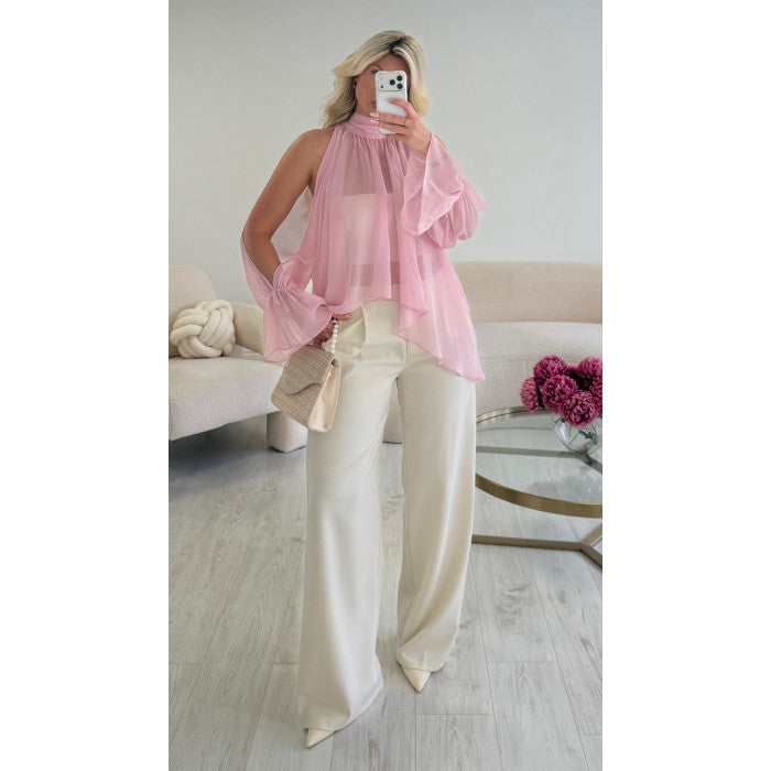 Blouse mousseline marches fendues rose