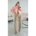 Bomber simili courte col montant rose pastel