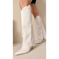 Bottes à talons retroussé simili cuir beige