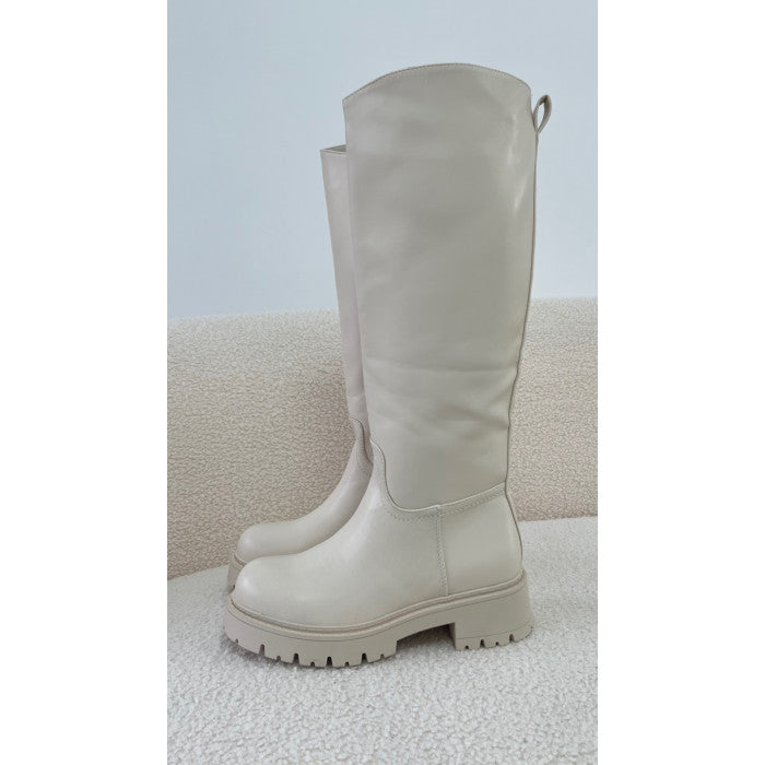 Bottes simili plates beiges