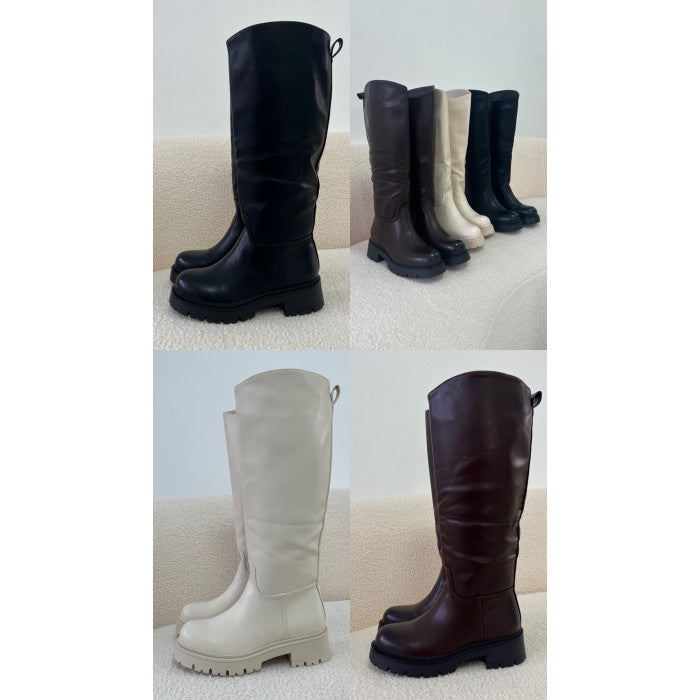 Bottes simili plates beiges