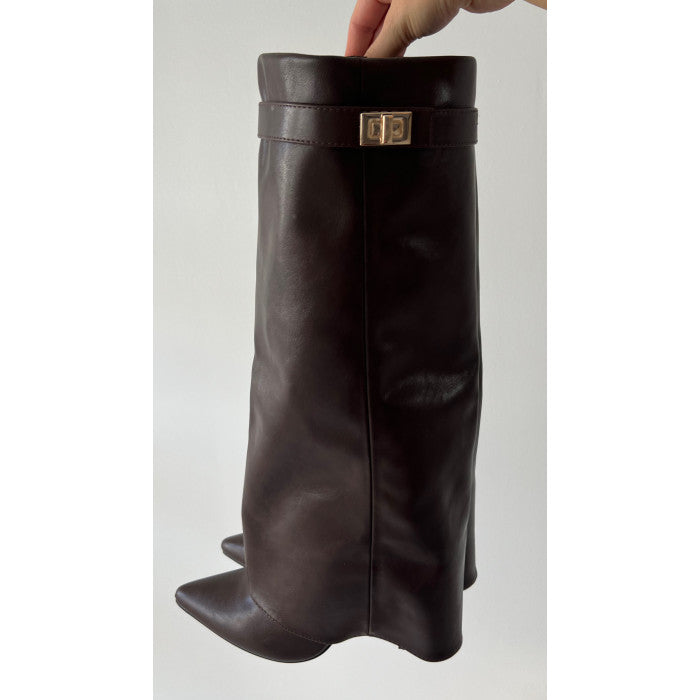 Bottes talons choco retroussé simili cuir
