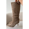 Bottes talons drapé daim beige
