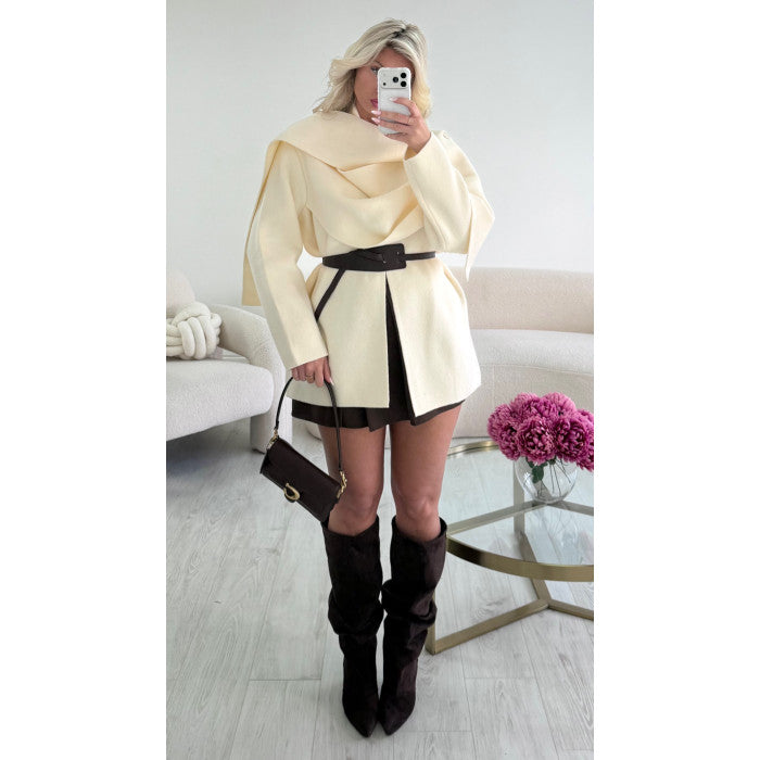 Cape épaisse creamy ceinture choco