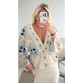 Cardigan crochet bleu/beige