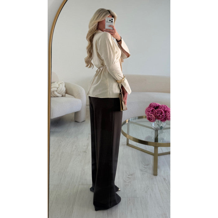 Chemise cintrée lin beige