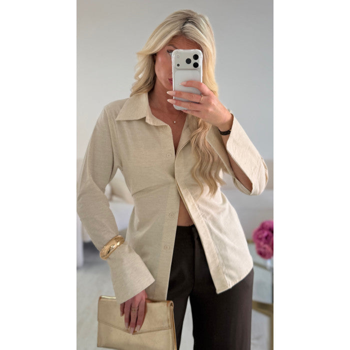 Chemise cintrée lin beige