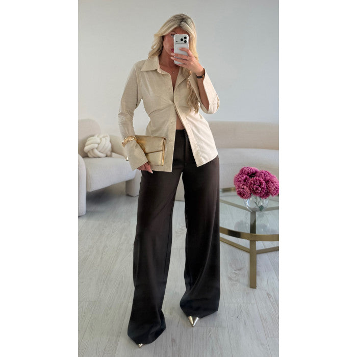 Chemise cintrée lin beige