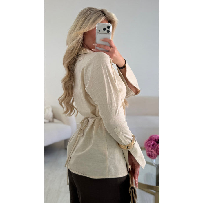Chemise cintrée lin beige