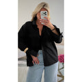 Chemise coton manche évasées noir