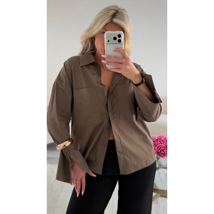 Chemise coton manche évasées taupe