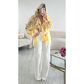 Chemise mousseline jaune fleurs bleu