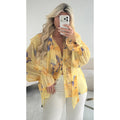 Chemise mousseline jaune fleurs bleu