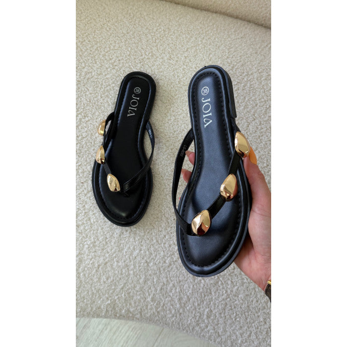 Claquettes noires détails dorés