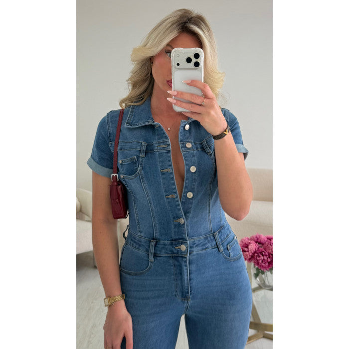 Combipantalon jeans extra long bleue