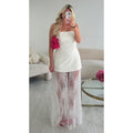 Ensemble bustier/jupe longue dentelle blanche