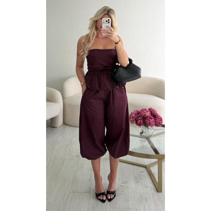 Ensemble coton bermuda prune