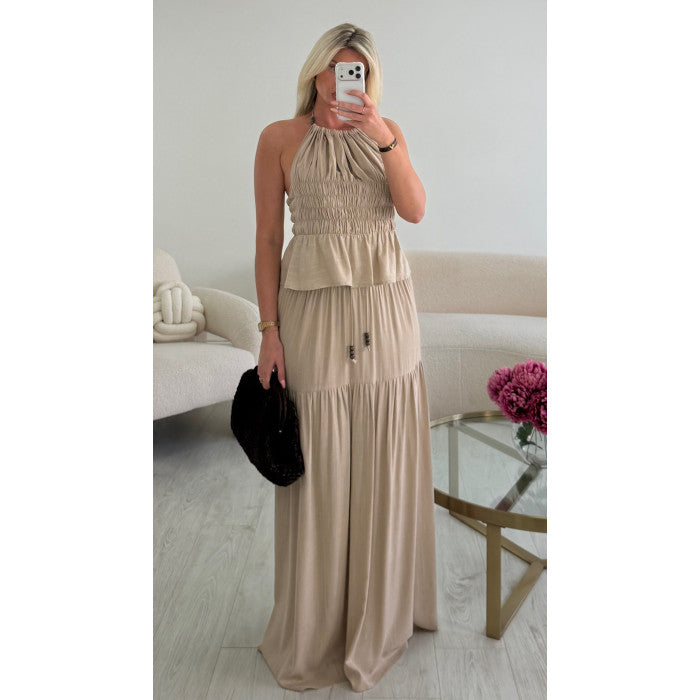 Ensemble jupe lin beige bijoux