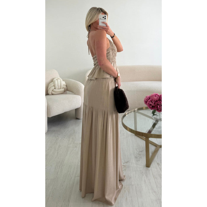 Ensemble jupe lin beige bijoux