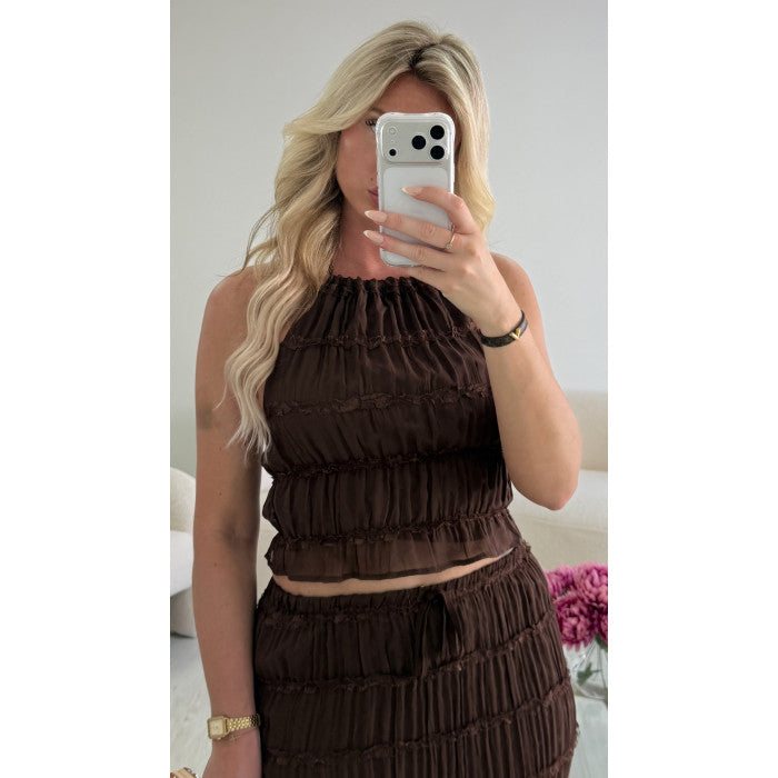 Ensemble jupe longue texturé choco