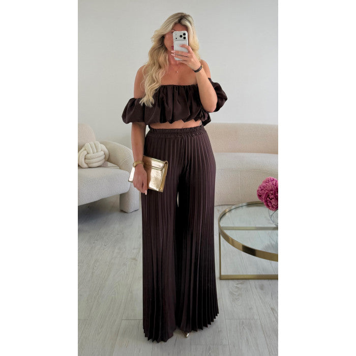 Ensemble pantalon bustier plissée choco