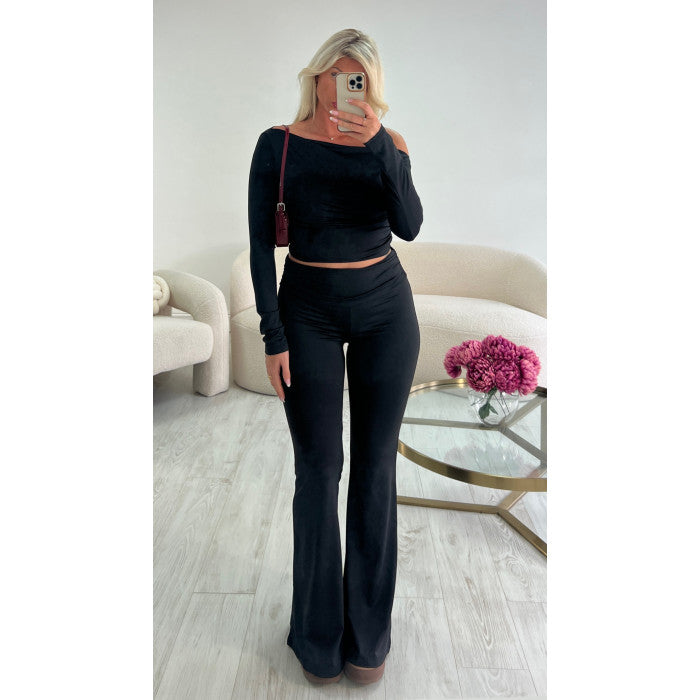 Ensemble pantalon flare casual noir