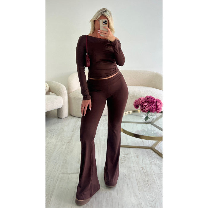 Ensemble pantalon extra long flare choco
