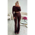 Ensemble pantalon extra long flare choco